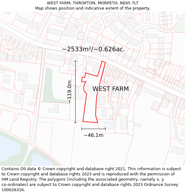 WEST FARM, THROPTON, MORPETH, NE65 7LT: Plot and title map