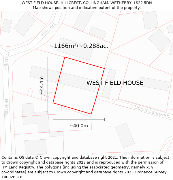 WEST FIELD HOUSE, HILLCREST, COLLINGHAM, WETHERBY, LS22 5DN: Plot and title map