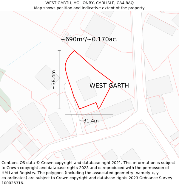 WEST GARTH, AGLIONBY, CARLISLE, CA4 8AQ: Plot and title map