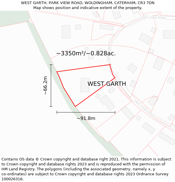 WEST GARTH, PARK VIEW ROAD, WOLDINGHAM, CATERHAM, CR3 7DN: Plot and title map