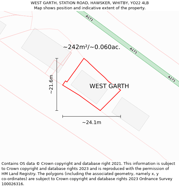 WEST GARTH, STATION ROAD, HAWSKER, WHITBY, YO22 4LB: Plot and title map