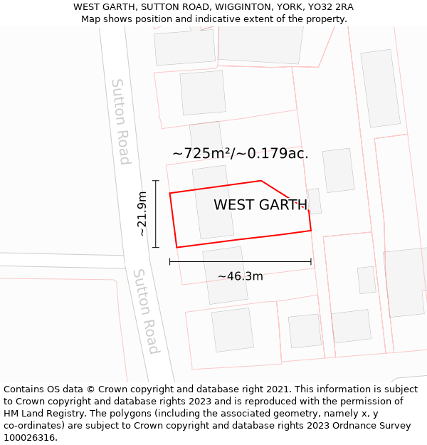 WEST GARTH, SUTTON ROAD, WIGGINTON, YORK, YO32 2RA: Plot and title map