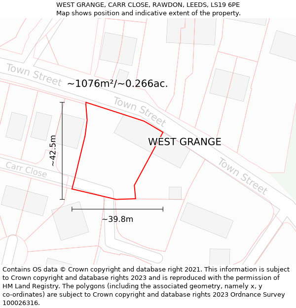 WEST GRANGE, CARR CLOSE, RAWDON, LEEDS, LS19 6PE: Plot and title map