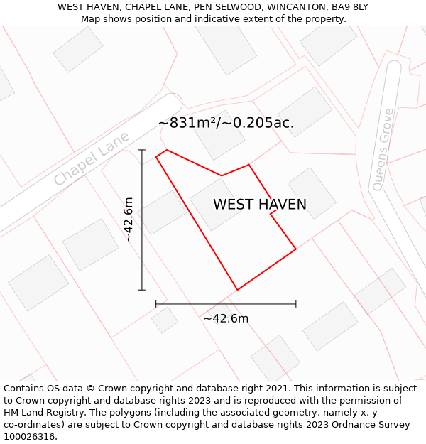 WEST HAVEN, CHAPEL LANE, PEN SELWOOD, WINCANTON, BA9 8LY: Plot and title map