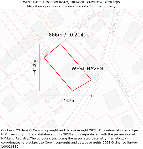 WEST HAVEN, DOBBIN ROAD, TREVONE, PADSTOW, PL28 8QW: Plot and title map