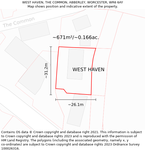 WEST HAVEN, THE COMMON, ABBERLEY, WORCESTER, WR6 6AY: Plot and title map