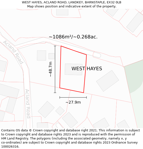 WEST HAYES, ACLAND ROAD, LANDKEY, BARNSTAPLE, EX32 0LB: Plot and title map