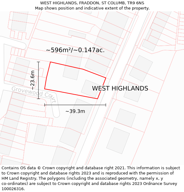 WEST HIGHLANDS, FRADDON, ST COLUMB, TR9 6NS: Plot and title map