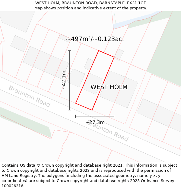 WEST HOLM, BRAUNTON ROAD, BARNSTAPLE, EX31 1GF: Plot and title map