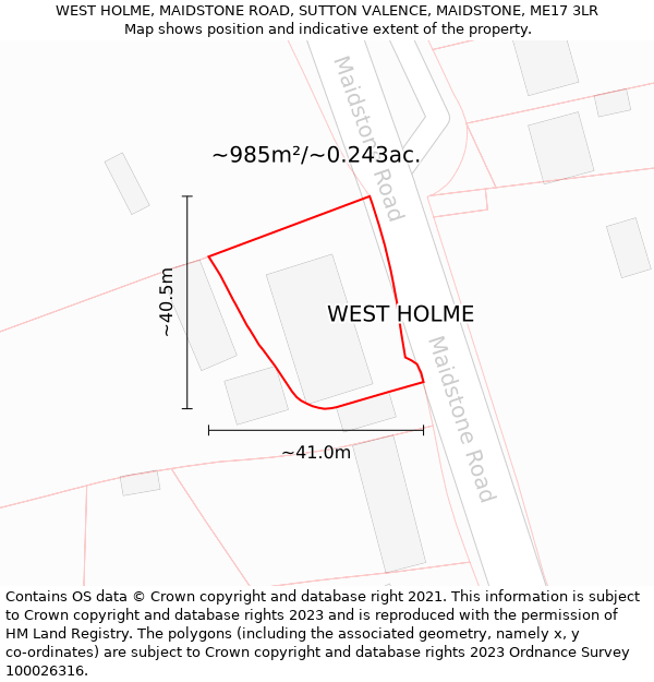 WEST HOLME, MAIDSTONE ROAD, SUTTON VALENCE, MAIDSTONE, ME17 3LR: Plot and title map