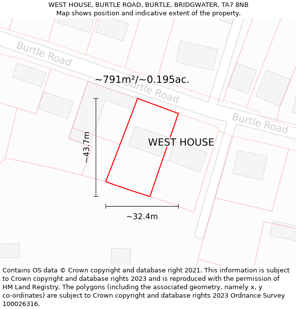 WEST HOUSE, BURTLE ROAD, BURTLE, BRIDGWATER, TA7 8NB: Plot and title map