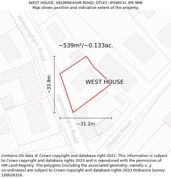 WEST HOUSE, HELMINGHAM ROAD, OTLEY, IPSWICH, IP6 9NR: Plot and title map