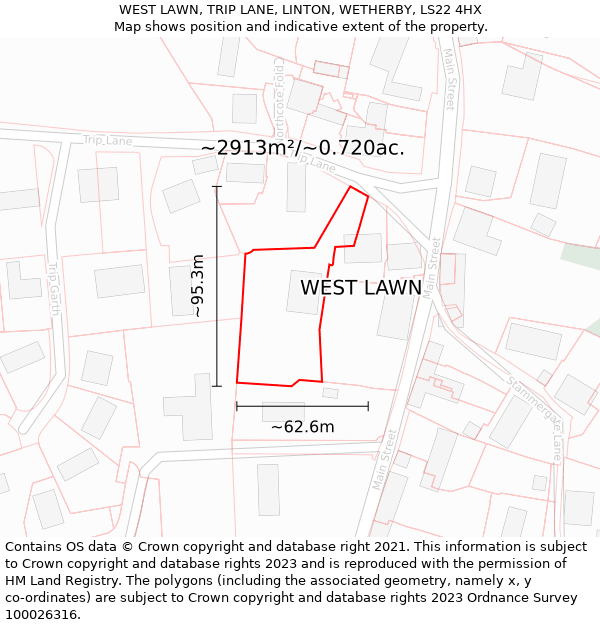 WEST LAWN, TRIP LANE, LINTON, WETHERBY, LS22 4HX: Plot and title map