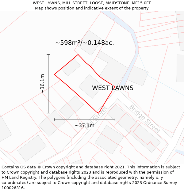 WEST LAWNS, MILL STREET, LOOSE, MAIDSTONE, ME15 0EE: Plot and title map