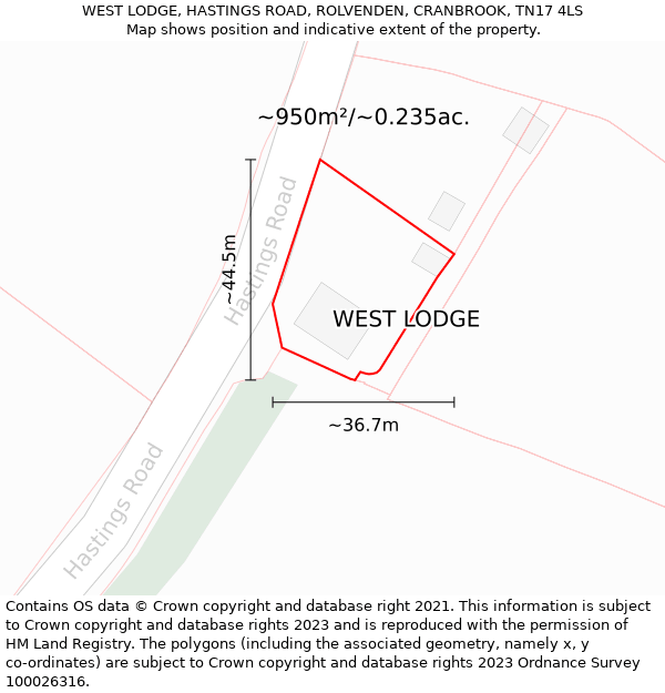 WEST LODGE, HASTINGS ROAD, ROLVENDEN, CRANBROOK, TN17 4LS: Plot and title map