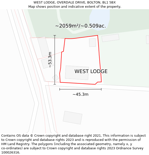 WEST LODGE, OVERDALE DRIVE, BOLTON, BL1 5BX: Plot and title map