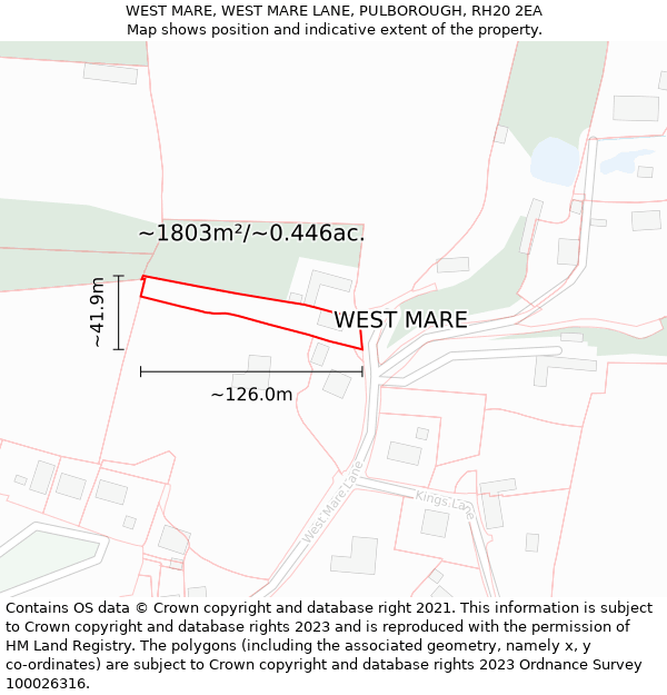 WEST MARE, WEST MARE LANE, PULBOROUGH, RH20 2EA: Plot and title map