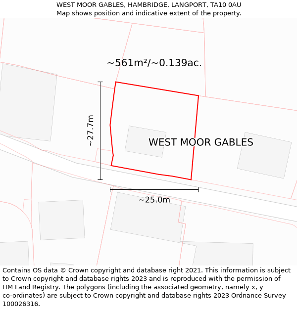 WEST MOOR GABLES, HAMBRIDGE, LANGPORT, TA10 0AU: Plot and title map