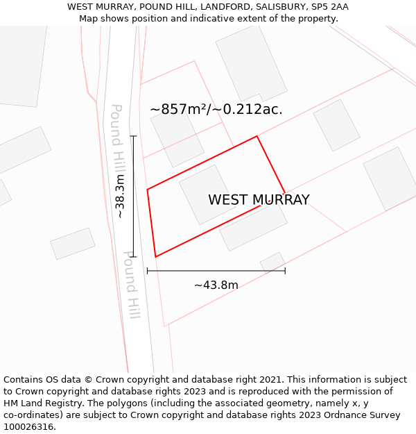 WEST MURRAY, POUND HILL, LANDFORD, SALISBURY, SP5 2AA: Plot and title map