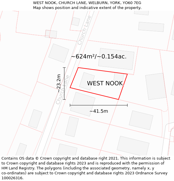 WEST NOOK, CHURCH LANE, WELBURN, YORK, YO60 7EG: Plot and title map