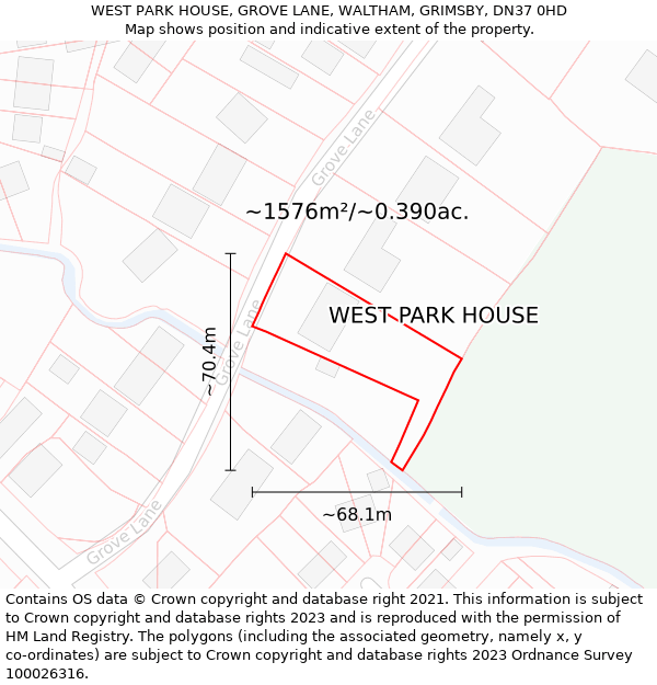 WEST PARK HOUSE, GROVE LANE, WALTHAM, GRIMSBY, DN37 0HD: Plot and title map