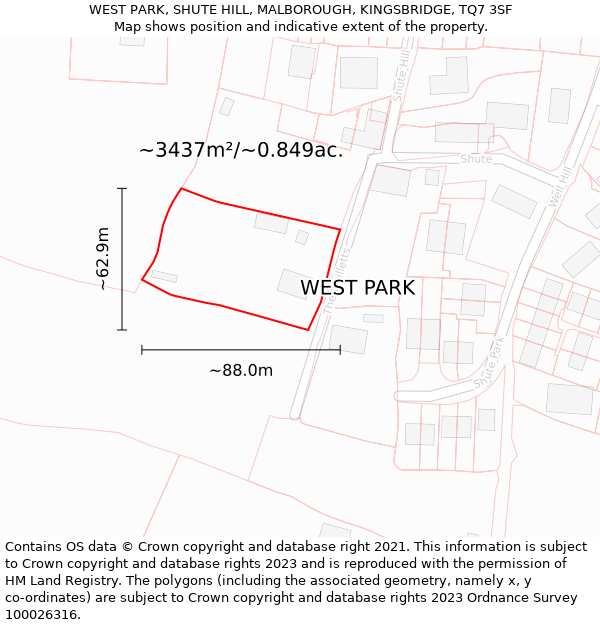 WEST PARK, SHUTE HILL, MALBOROUGH, KINGSBRIDGE, TQ7 3SF: Plot and title map