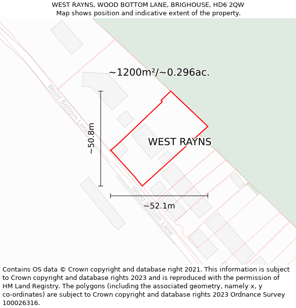 WEST RAYNS, WOOD BOTTOM LANE, BRIGHOUSE, HD6 2QW: Plot and title map