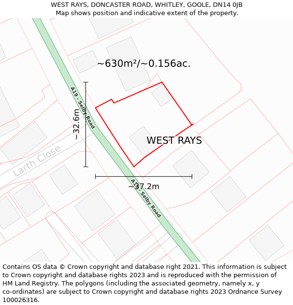 WEST RAYS, DONCASTER ROAD, WHITLEY, GOOLE, DN14 0JB: Plot and title map