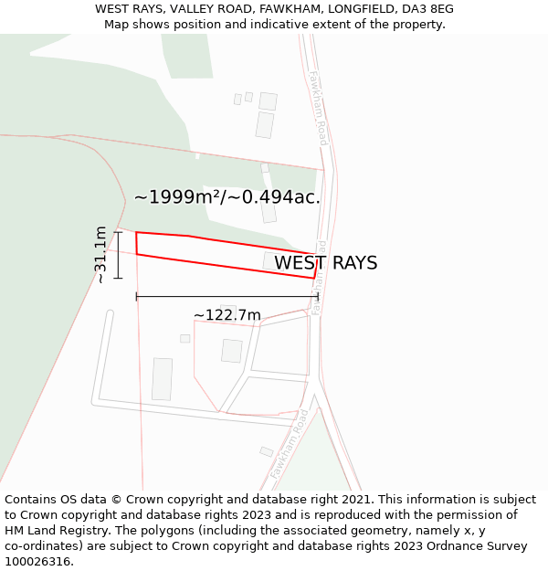 WEST RAYS, VALLEY ROAD, FAWKHAM, LONGFIELD, DA3 8EG: Plot and title map