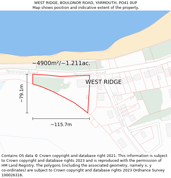 WEST RIDGE, BOULDNOR ROAD, YARMOUTH, PO41 0UP: Plot and title map