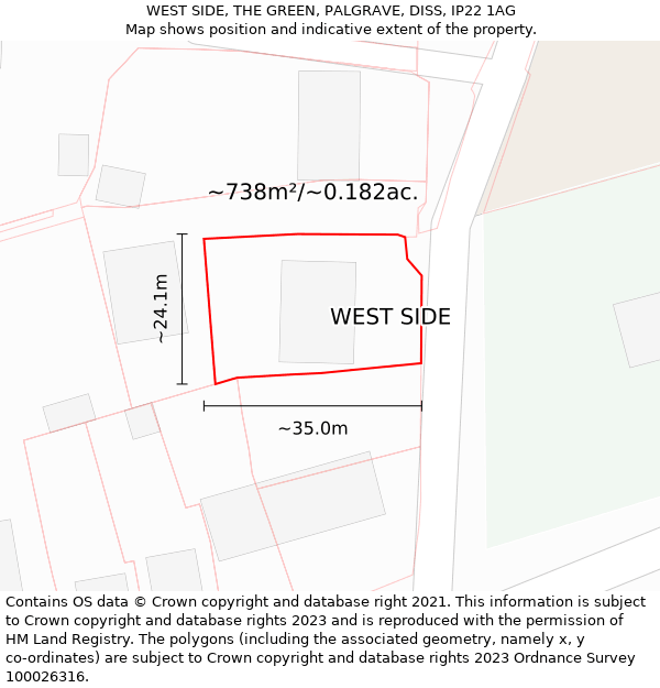 WEST SIDE, THE GREEN, PALGRAVE, DISS, IP22 1AG: Plot and title map