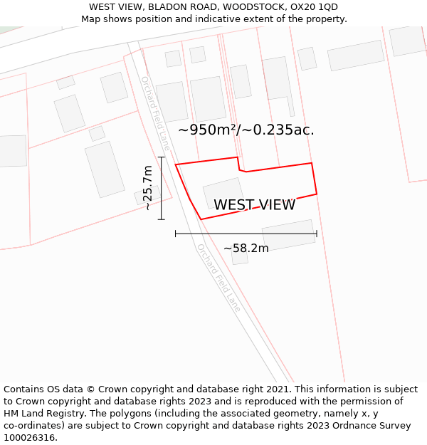 WEST VIEW, BLADON ROAD, WOODSTOCK, OX20 1QD: Plot and title map
