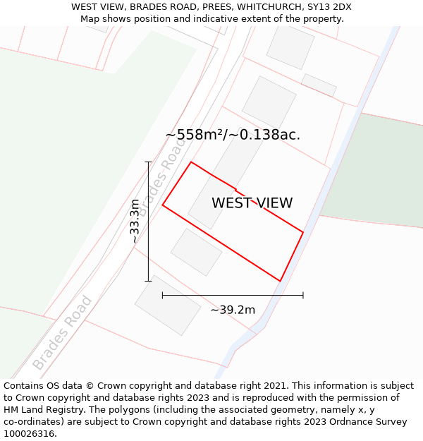 WEST VIEW, BRADES ROAD, PREES, WHITCHURCH, SY13 2DX: Plot and title map