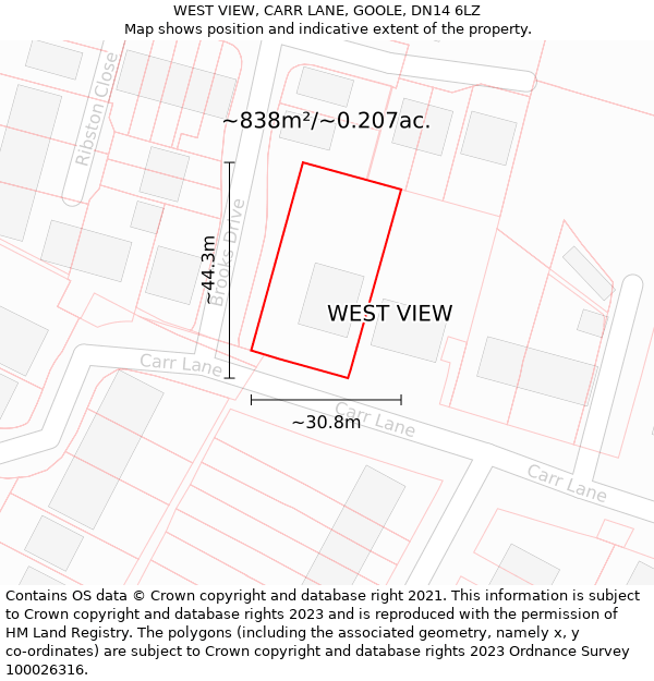 WEST VIEW, CARR LANE, GOOLE, DN14 6LZ: Plot and title map