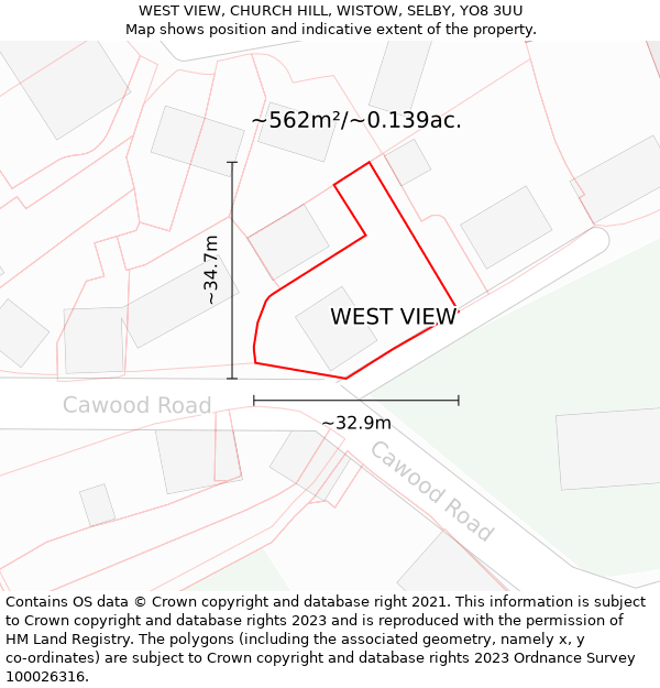 WEST VIEW, CHURCH HILL, WISTOW, SELBY, YO8 3UU: Plot and title map