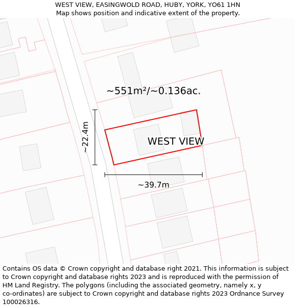 WEST VIEW, EASINGWOLD ROAD, HUBY, YORK, YO61 1HN: Plot and title map