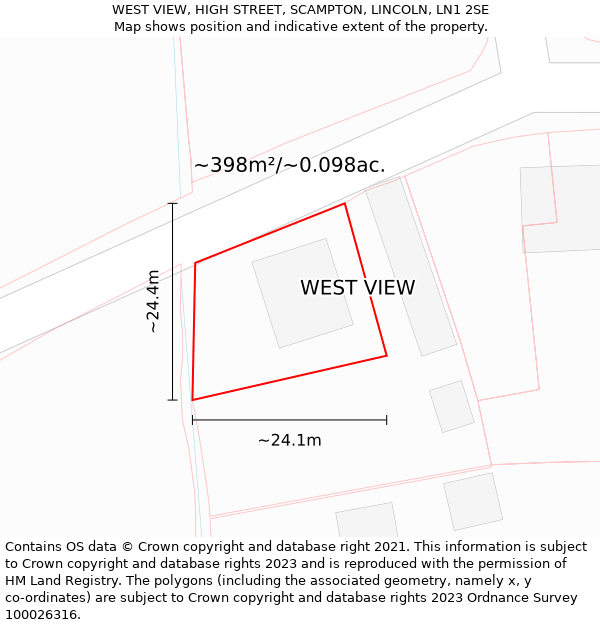 WEST VIEW, HIGH STREET, SCAMPTON, LINCOLN, LN1 2SE: Plot and title map