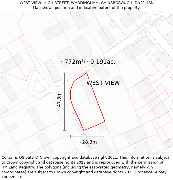 WEST VIEW, HIGH STREET, WADDINGHAM, GAINSBOROUGH, DN21 4SN: Plot and title map