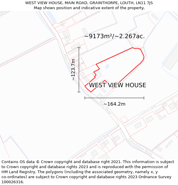 WEST VIEW HOUSE, MAIN ROAD, GRAINTHORPE, LOUTH, LN11 7JS: Plot and title map