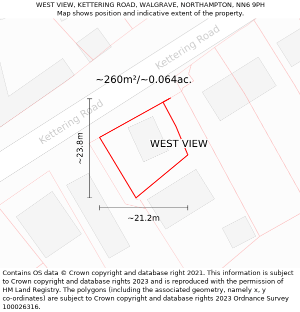 WEST VIEW, KETTERING ROAD, WALGRAVE, NORTHAMPTON, NN6 9PH: Plot and title map