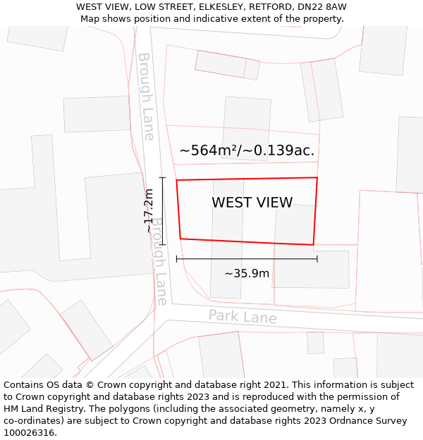 WEST VIEW, LOW STREET, ELKESLEY, RETFORD, DN22 8AW: Plot and title map