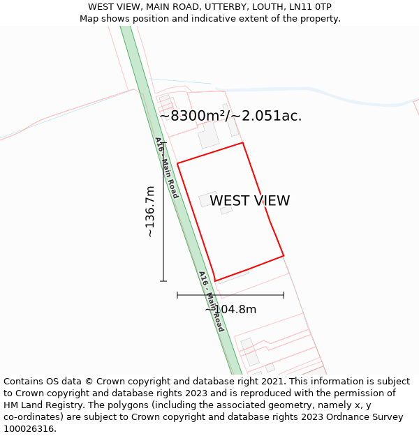 WEST VIEW, MAIN ROAD, UTTERBY, LOUTH, LN11 0TP: Plot and title map