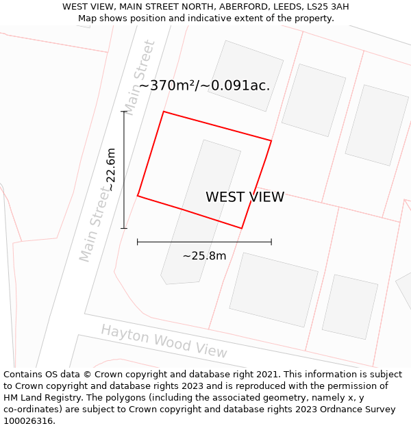 WEST VIEW, MAIN STREET NORTH, ABERFORD, LEEDS, LS25 3AH: Plot and title map