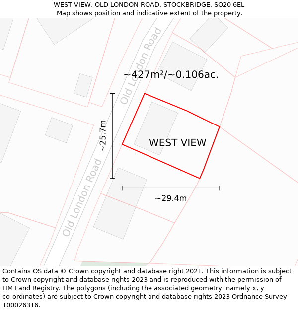 WEST VIEW, OLD LONDON ROAD, STOCKBRIDGE, SO20 6EL: Plot and title map