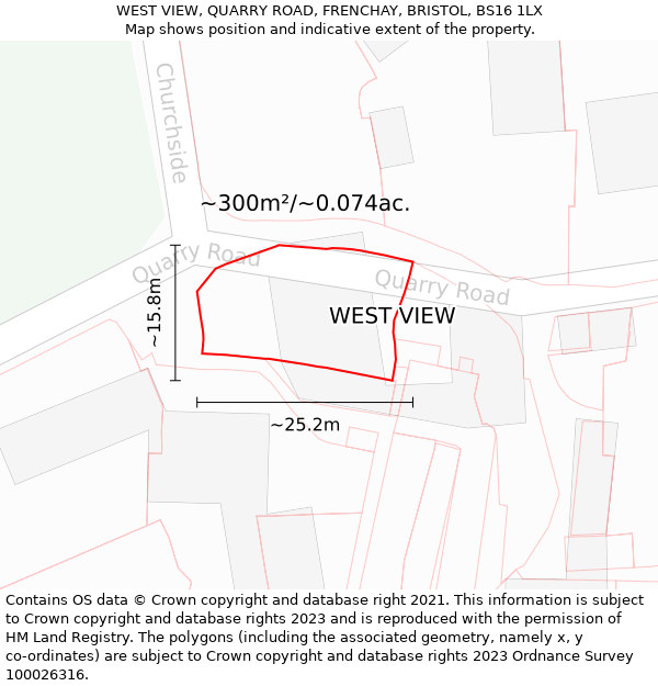 WEST VIEW, QUARRY ROAD, FRENCHAY, BRISTOL, BS16 1LX: Plot and title map