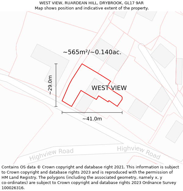 WEST VIEW, RUARDEAN HILL, DRYBROOK, GL17 9AR: Plot and title map