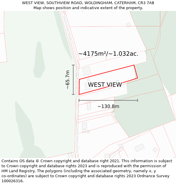 WEST VIEW, SOUTHVIEW ROAD, WOLDINGHAM, CATERHAM, CR3 7AB: Plot and title map