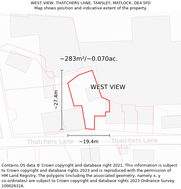 WEST VIEW, THATCHERS LANE, TANSLEY, MATLOCK, DE4 5FD: Plot and title map