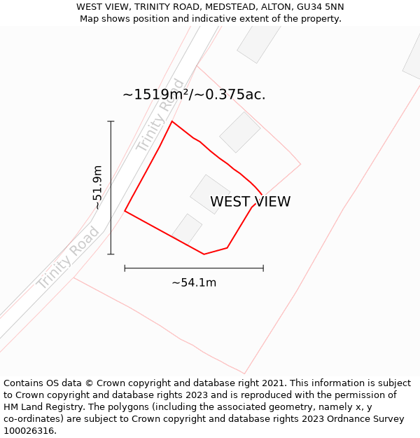WEST VIEW, TRINITY ROAD, MEDSTEAD, ALTON, GU34 5NN: Plot and title map