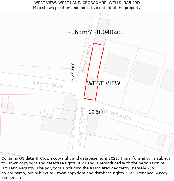 WEST VIEW, WEST LANE, CROSCOMBE, WELLS, BA5 3RD: Plot and title map